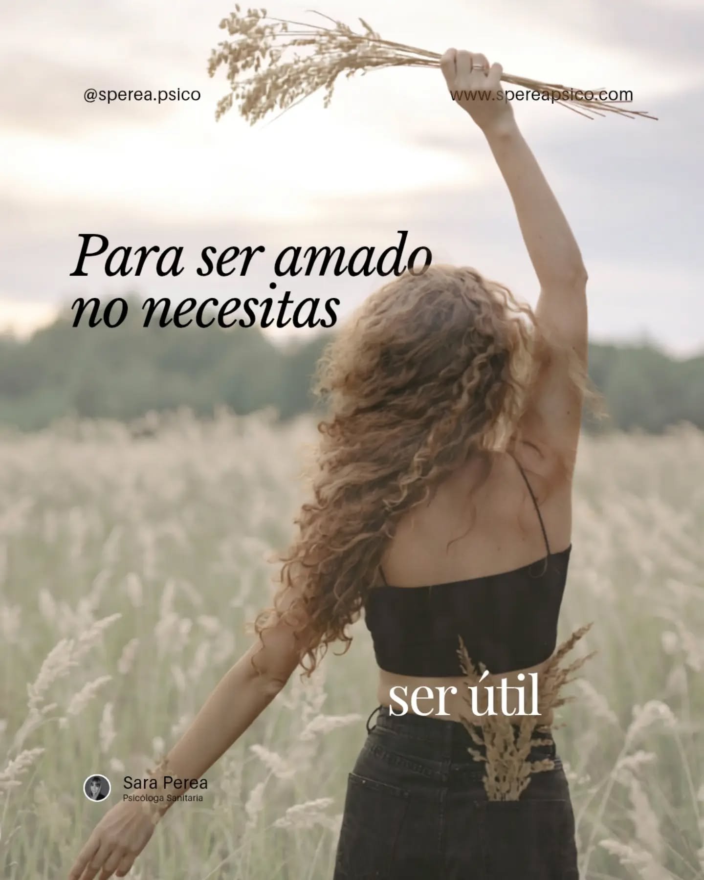 Ni ser útil, ni ser como la sociedad esperas que sea.
Ser amado es algo que no está bajo nuestro control. Creemos que adaptarnos a los demás hará que nos acepten, por tanto estamos renunciando a nuestra autenticidad e imperfección. Es decir, estás renunciando a la única etiqueta; ser humano.

#psicologosevilla #ansiedadsevilla #autoestima #sevilla